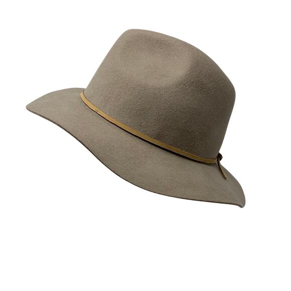 Brixton Wool Fedora Hat Womens Medium Tan Wide Brim Leather Tie Band main image 6